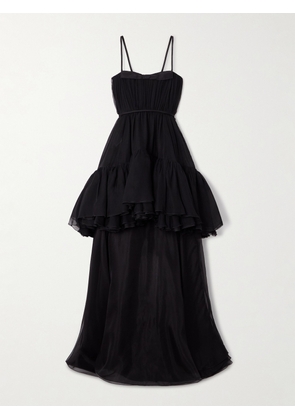 Giambattista Valli - Layered Satin-trimmed Ruffled Silk-chiffon Gown - Black - IT38,IT40,IT42