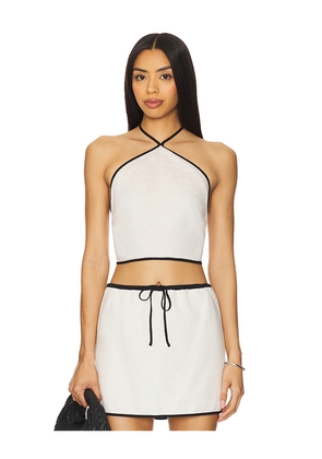 onia Air Linen Cropped Halter Top in Ivory. Size L. Also in XS, S, M, XL.