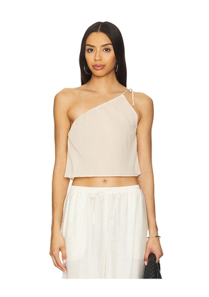 onia Textured Gauze One-shoulder Top in Neutral. Size L. Also in S, M, XL.