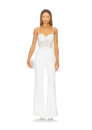 Nadine Merabi Beaded Embellished Jumpsuit in White. Size 12/XL. Also in 6/SM.