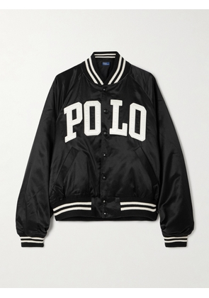 Polo Ralph Lauren - Appliquéd Cotton-blend Satin Bomber Jacket - Black - xx small,x small,small,medium,large