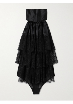 Salon 1884 - Farrusi Lace-trimmed Silk-blend Satin Halterneck Thong Bodysuit - Black - FR 34,FR 36,FR 38,FR 40,FR 42,FR 44
