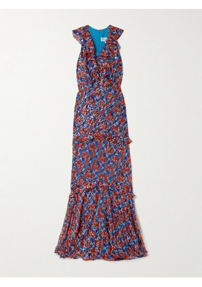 Saloni - Rita Ruffled Floral-print Metallic Silk-georgette Gown - Multi - UK 4,UK 6,UK 8,UK 10,UK 12,UK 14,UK 16