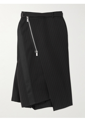 Sacai - Satin-trimmed Striped Woven Skirt - Black - 01,2,3,4
