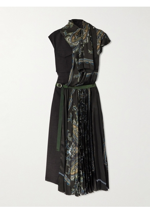 Sacai - Paisley-print Crepe-trimmed Wool Midi Dress - Brown - 1,2,3,4