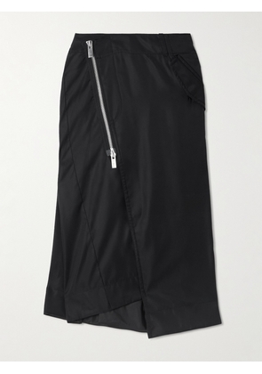 Sacai - Wrap-effect Shell Midi Skirt - Black - 01,2,3,4