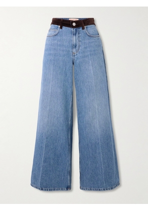 Marni - Appliquéd Velvet-trimmed Wide-leg Jeans - Blue - IT38,IT40,IT42,IT44,IT46