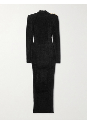 Balmain - Button-embellished Open-back Brushed Knitted Midi Dress - Black - FR 34,FR 36,FR 38,FR 40,FR 42,FR 44