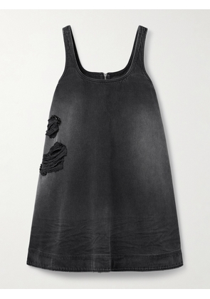 Simone Rocha - Distressed Embellished Denim Mini Dress - Black - UK 4,UK 6,UK 8,UK 10,UK 12,UK 14