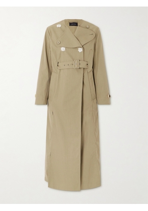Simone Rocha - Belted Double-breasted Embellished Cotton-blend Canvas Trench Coat - Neutrals - UK 6,UK 8,UK 10,UK 12,UK 14