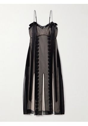 Simone Rocha - Bow-detailed Lace-trimmed Chiffon Midi Dress - Black - UK 4,UK 6,UK 8,UK 10,UK 12,UK 14