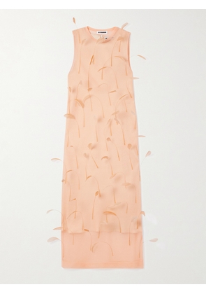 Jil Sander - Feather-embellished Layered Knitted-silk Midi Dress - Pink - DK34,DK36,DK38