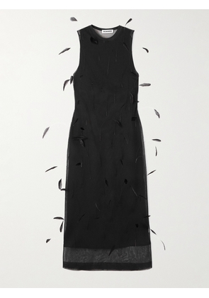 Jil Sander - Feather-embellished Layered Knitted-silk Midi Dress - Black - DK34,DK36,DK38,DK40