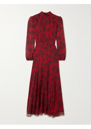 Saloni - Jacqui-b Printed Silk Crepe De Chine Maxi Dress - Red - UK 4,UK 6,UK 8,UK 10,UK 12,UK 14,UK 16,UK 18