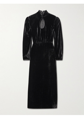 Saloni - Domino Cutout Velvet Turtleneck Midi Dress - Black - UK 4,UK 6,UK 8,UK 10,UK 12,UK 14,UK 16
