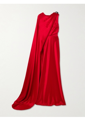 Saloni - Phoenix Cape-effect Crystal-embellished Draped Satin Gown - Red - UK 4,UK 6,UK 8,UK 10,UK 12,UK 14,UK 16