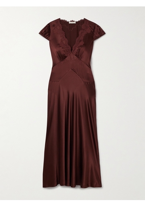 DÔEN - Coraline Corded Lace-trimmed Silk-satin Maxi Dress - Brown - x small,small,medium,large,x large