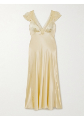 DÔEN - Corelia Tulle-trimmed Silk-satin Midi Dress - Yellow - xx small,x small,small,medium,large,x large,xx large