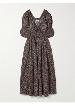 DÔEN - Ischia Shirred Floral-print Organic Cotton-voile Midi Dress - Multi - xx small,x small,small,medium,large,x large,xx large