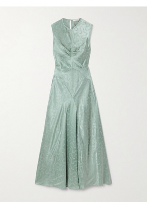 DÔEN - Ginette Paneled Floral-jacquard Satin Midi Dress - Green - x small,small,medium,large,x large