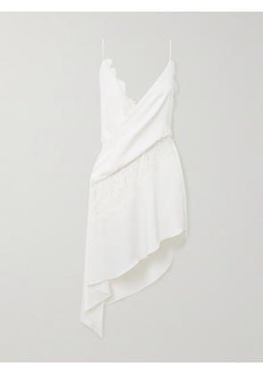 Alex Perry - Wrap-effect Lace-trimmed Draped Satin-crepe Dress - White - UK 6,UK 8,UK 10,UK 12