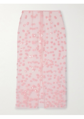 Cecilie Bahnsen - Gus Embellished Tulle Midi Skirt - Pink - UK 4,UK 6,UK 8,UK 10,UK 12,UK 14