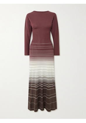 Faithfull - Idun Twisted Open-back Striped Cotton-blend Maxi Dress - Burgundy - x small,small,medium,large,x large