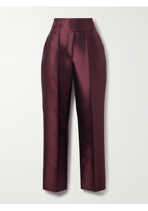 Christopher John Rogers - Pleated Silk And Wool-blend Twill Straight-leg Pants - Burgundy - US0,US2,US4,US6,US8,US10