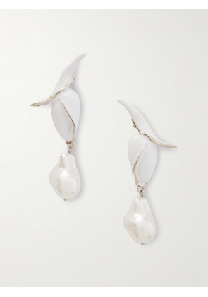 Erdem - Flower Bud Small Gold-tone, Mother-of-pearl And Enamel Earrings - White - One size