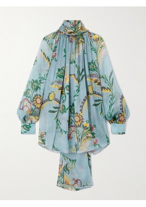 Etro - Scarf-detailed Floral-print Silk-organza Blouse - Blue - IT36,IT38,IT40,IT42,IT44,IT46,IT48