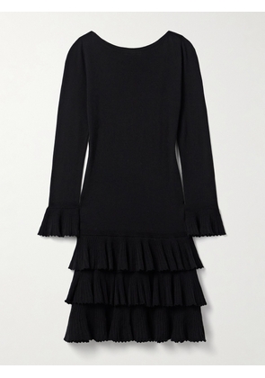 DÔEN - Amelina Tiered Ruffled Merino Wool Mini Dress - Black - x small,small,medium,large,x large