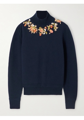 BALLY - Bead-embellished Embroidered Wool Turtleneck Sweater - Blue - IT36,IT38,IT40,IT42,IT44,IT46,IT48