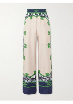 La DoubleJ - Icon Printed Silk-twill Wide-leg Pants - Cream - xx small,x small,small,medium,large,x large