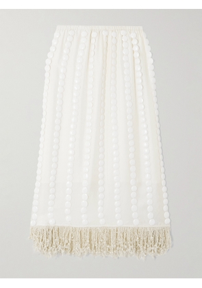 Diotima - Coverley Embellished Fringed Silk-satin Midi Skirt - Off-white - 1,2,3,4