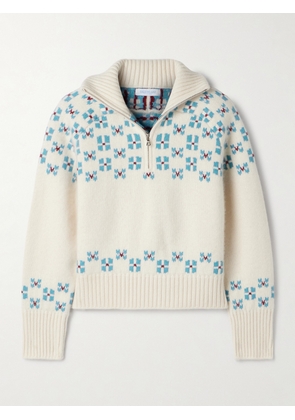 Calle Del Mar - Winter Fair Isle Cashmere Half-zip Sweater - Cream - x small,small,medium,large