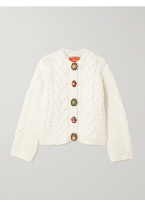 La DoubleJ - Icon Portrait Crystal-embellished Cable-knit Wool-blend Cardigan - White - xx small,x small,small,medium,large,x large