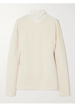 CARVEN - Fringed Scarf-detailed Silk-trimmed Wool-blend Blouse - Ecru - FR 34,FR 36,FR 38,FR 40,FR 42