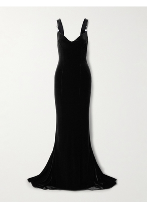 Galvan - Avedon Open-back Embellished Stretch-velvet Gown - Black - FR 36,FR 38,FR 40