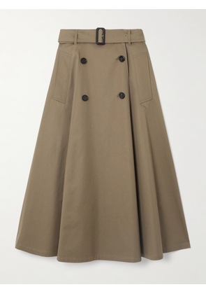 Burberry - Belted Cotton-gabardinel Midi Skirt - Neutrals - UK 4,UK 6,UK 8,UK 10,UK 12,UK 14,UK 16