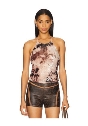 Kim Shui Sequin Halter Top in Neutral,Brown. Size M. Also in S, XS.