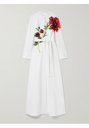 Oscar de la Renta - Belted Floral-print Cotton-blend Poplin Maxi Shirt Dress - Multi - small,medium,large