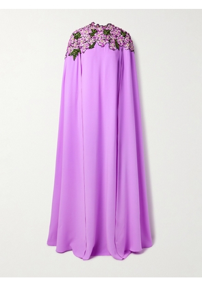 Oscar de la Renta - Cape-effect Appliquéd Embellished Crepe Gown - Purple - small,medium,large,x large