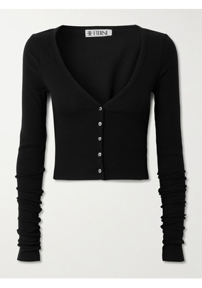 ÉTERNE - Ribbed Stretch Cotton And Modal-blend Cardigan - Black - x small,small,medium,large,x large