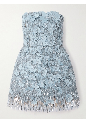 Oscar de la Renta - Embellished Raffia Mini Dress - Blue - US0,US2,US4,US6,US8