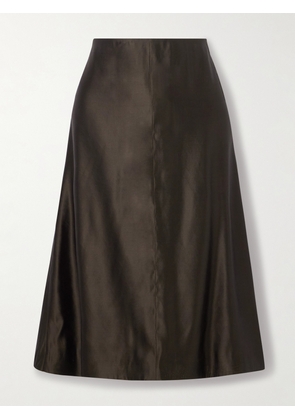 KHAITE - Nania Satin-twill Midi Skirt - Brown - US0,US2,US4,US6,US8,US10