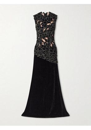 Costarellos - Serisa Crystal-embellished Velvet Gown - Black - FR 36,FR 38,FR 40,FR 42,FR 46
