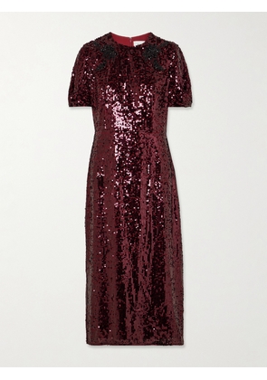 Erdem - Embellished Sequined Georgette Midi Dress - Burgundy - UK 6,UK 8,UK 10,UK 12,UK 14,UK 16