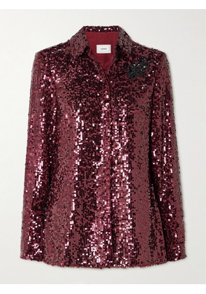 Erdem - Crystal-embellished Sequined Crepe De Chine Shirt - Red - UK 4,UK 6,UK 8,UK 10,UK 12,UK 14,UK 16