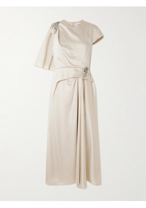 Erdem - Asymmetric Crystal-embellished Draped Satin Dress - Off-white - UK 6,UK 8,UK 10,UK 12,UK 14