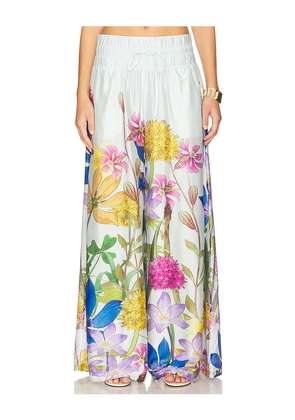 Muma World in The Garden Wide Leg Pants in Baby Blue. Size L. Also in S, XS, M, XL.